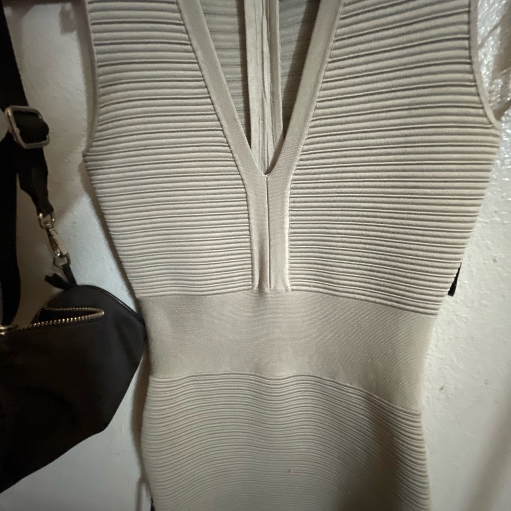 Guess by Marciano Beige Ribbed Mini Dress